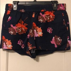 J Crew pull on short, navy with coral, pink,red